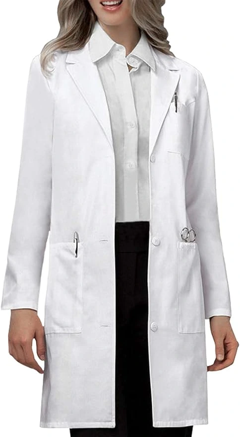 VOGRYE Professional Lab Coat for Women Men Long Sleeve, White, Unisex