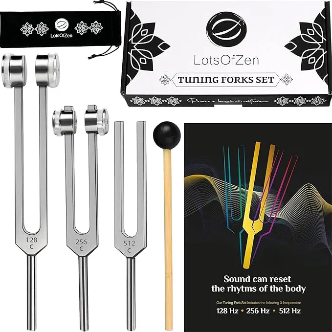 Tuning Forks for Healing (128Hz, 256Hz, 512Hz) — Authentic Body Weighted Tuning Forks Medical for Healing Chakra Set — Yoga and Meditation Accessories — Tuning Fork Set Frequency Healing Devices